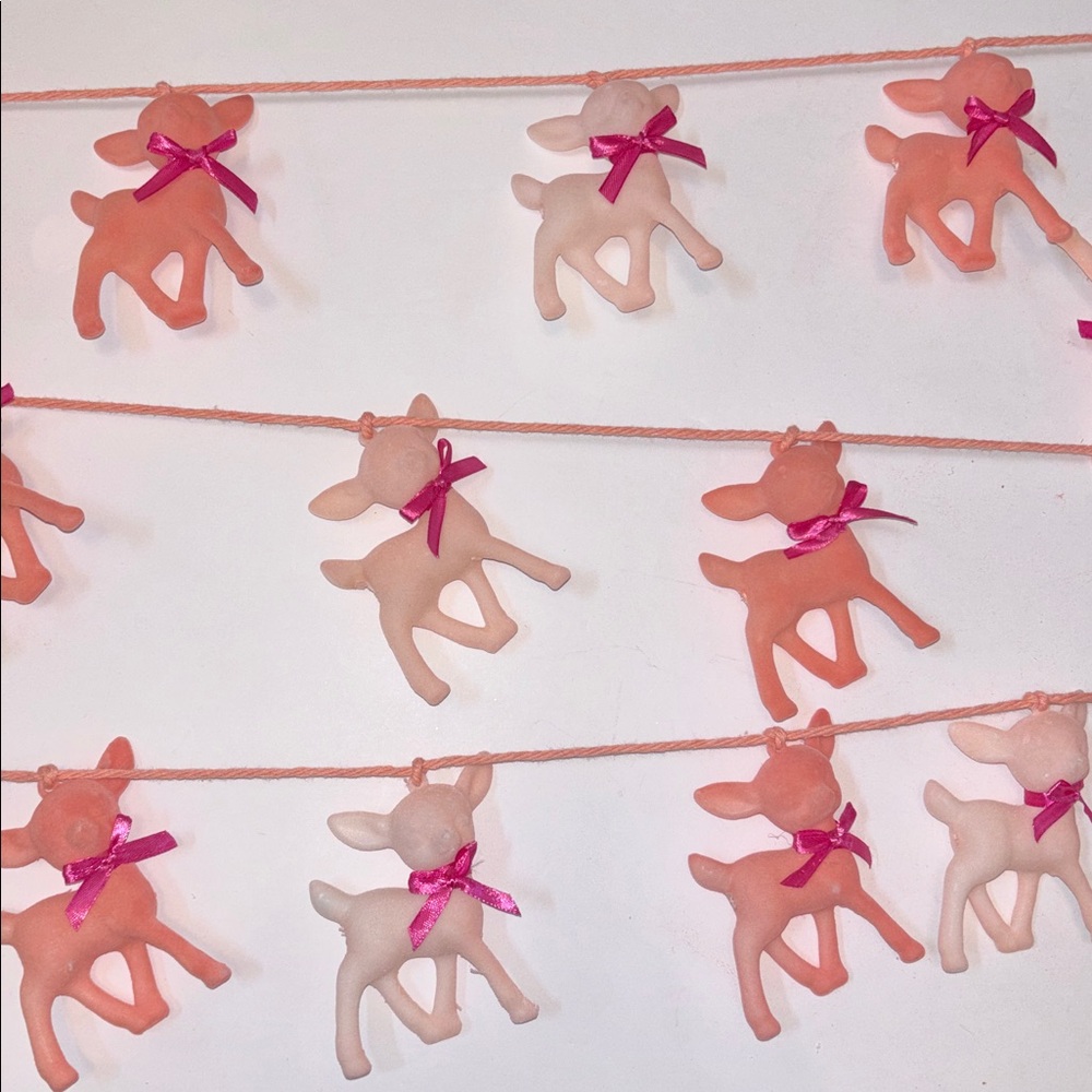 Flocked Deer Garland Peachy Pink Deer  Garlands - Set of Velvet Fawn Garland NWT